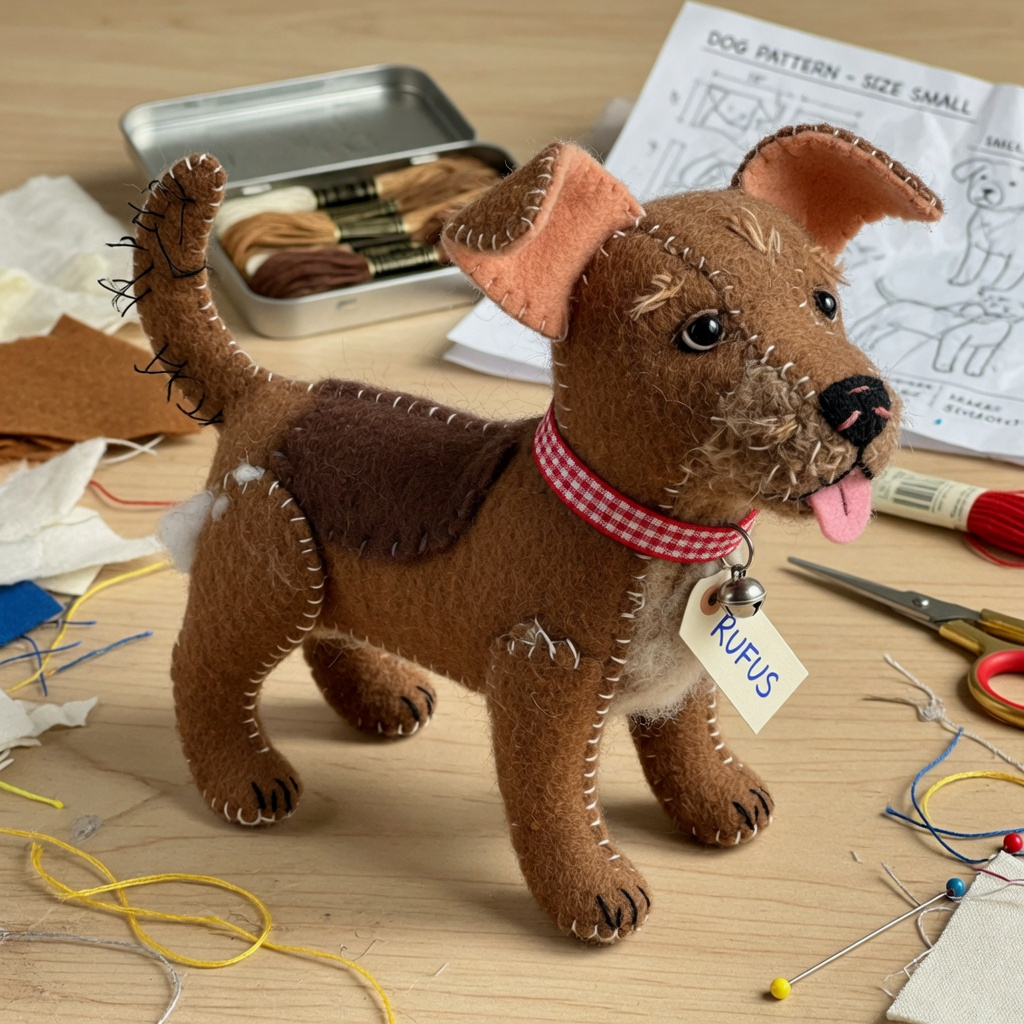 Klein AI-afbeelding voorbeeld van een vilten hondje